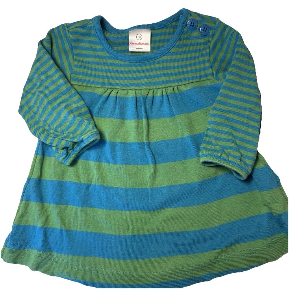 Hanna Andersson Girls' Play Dress Size 60, Long Sleeve, Striped Pattern 3-6 M